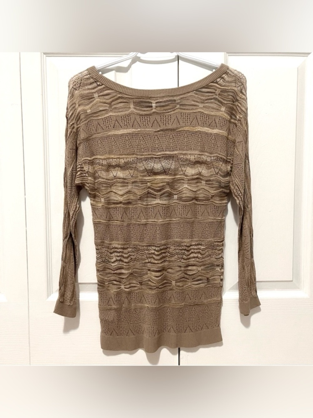 🛍️ $5 ADD-ON | Y2K Suzy Shier Beige-tan Unique Pattern Lightweight Sweater - Picture 7 of 13